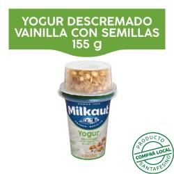 Yogur con semilla y cereal descremado vainilla - pote Milkaut 155 Gr