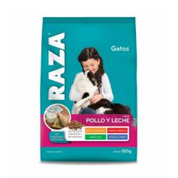 Alimento para gatos adultos pollo y leche Raza 500 Gr
