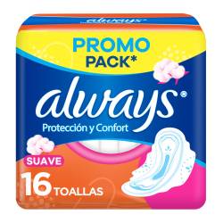 Toallas femeninas con alas protección confort suave Always 16 U