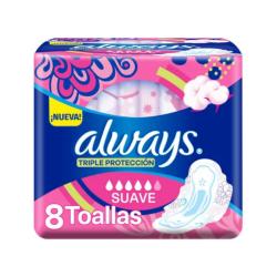 Toallas femeninas con alas protección triple suave Always 8 U