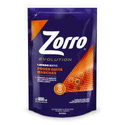 Jabón líquido lavarropas automático quitamanchas - doy pack Zorro 800 Ml