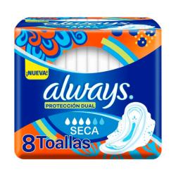 Toallas femeninas con alas protección dual seca Always 8 U