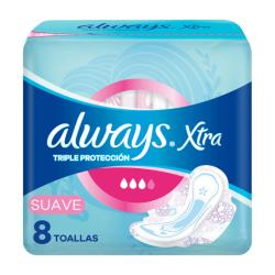 Toallas femeninas con alas xtra triple protección suave Always 8 U