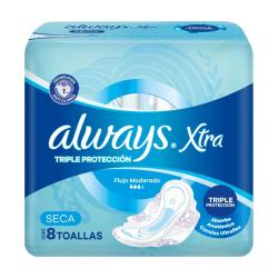 Toallas femeninas con alas xtra triple protección seca Always 8 U