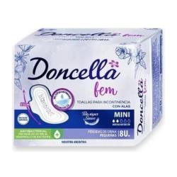 Toallas femeninas con alas incontinencia mini Doncella 8 U